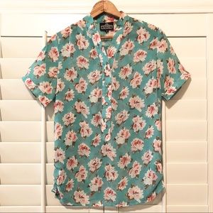 ANGIE Sheer Floral Blouse Button Up Top (S)